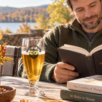 LaJoie de l’Art – Vin et lecture, mes passions | Verre à vin ou à bière avec hibou et nom personnalisé en option