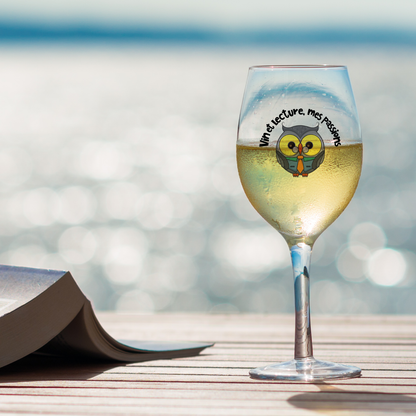 LaJoie de l’Art – Vin et lecture, mes passions | Verre à vin ou à bière avec hibou et nom personnalisé en option